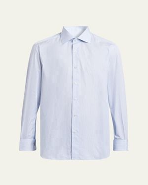 Brioni Fine-Stripe Cotton Sport Shirt - Blue