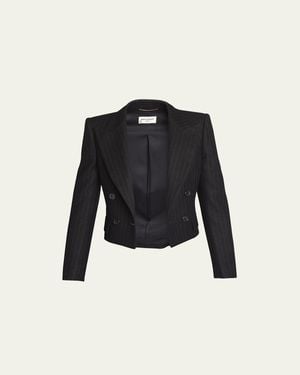 Saint Laurent Spencer Pinstripe Cropped Wool Jacket - Black