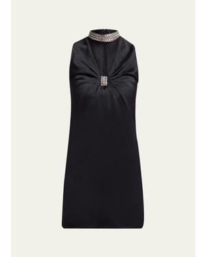 Valentino Garavani Embroidered Choker V-Neck Satin Mini Dress - Blue