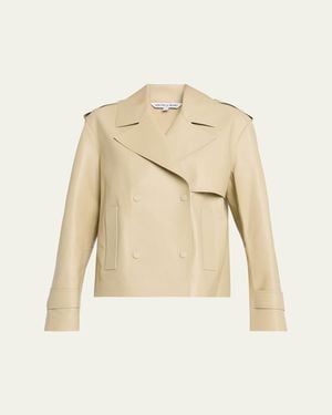 Veronica Beard Heathcliff Cropped Leather Trench Coat - Natural