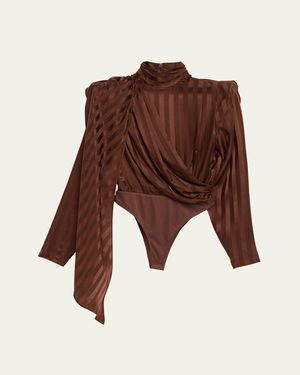 Ronny Kobo Poppins Draped Turtleneck Bodysuit - Brown