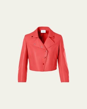 Akris Punto Perforated Leather Crop Moto Jacket - Blue