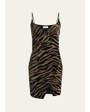 Balmain Sleeveless Tiger Embroidered Velvet Mini Wrap Dress - Multicolor