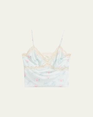 LoveShackFancy Lamora Floral Satin Tank Top - White