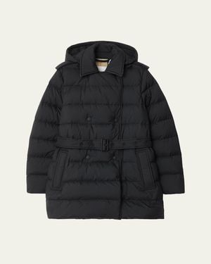 Burberry Kent Belted Parka Jacket With Detachable Hood - Black