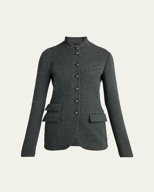 Giorgio Armani Fitted Herringbone Wool-Blend Blazer - Gray