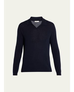 The Row Ripley Cashmere Long-Sleeve Polo Sweater - Blue