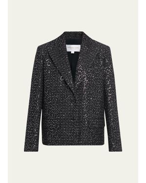 Michael Kors Single-Button Sequin Cotton Tweed Blazer - Blue