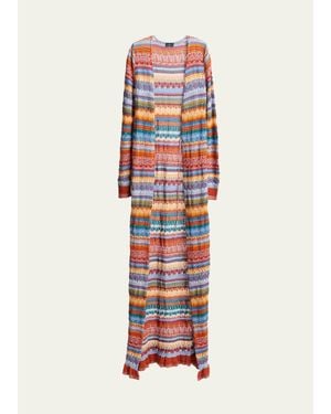 Etro Striped Open-Knit Long Cardigan - White