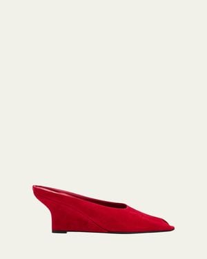 TOTEME Velvet Peep-Toe Mules - Red