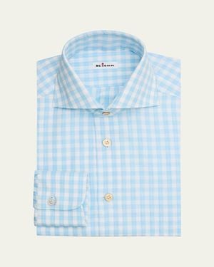 Kiton Cotton Plaid Dress Shirt With Mother-Of-Pearl Buttons - Blue