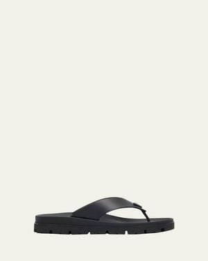 Prada Enameled Triangle Logo Rubber Thong Sandals - Black