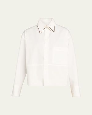 Plan C Detachable Double Collar Button-Down Shirt - Natural