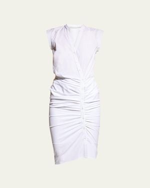 Veronica Beard Sleeveless Ruched Poplin Shirtdress - White