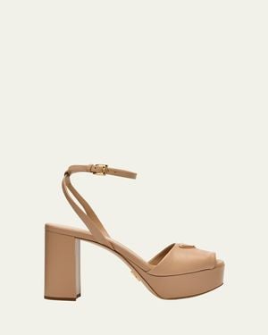 Prada Nappa Triangle Peep-Toe Platform Sandals - Natural