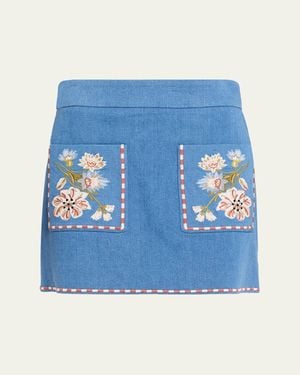 Veronica Beard Pallas Embroidered Mini Skirt - Blue