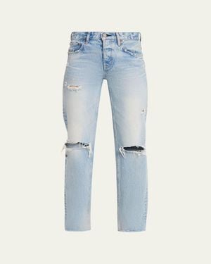 Moussy Distressed Straight Low-Rise Jeans - Blue