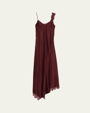 Veronica Beard Vernon Lace-Trim Satin Slip Dress - Red