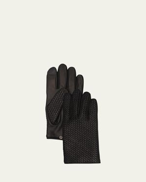 Agnelle Woven Patina Leather Gloves - Black