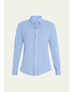 Fedeli Heathered Pique Sport Shirt - Blue