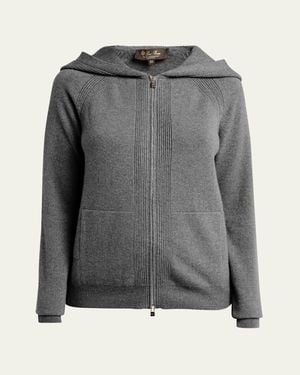 Loro Piana Merano Cashmere Zip-Front Hoodie Sweater - Gray