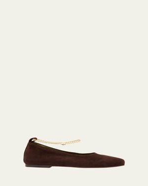 MARIA LUCA Augusta Suede Chain Ankle-Strap Ballerina Flats - Natural