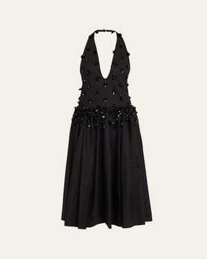 DIOTIMA Nuit Embellished Plunging Halter Drop-Waist Gown - Black