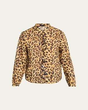 R13 Print Cotton Ruffle Blouse - Natural