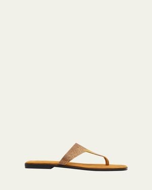 NODALETO Bulla Nova Embellished Suede Thong Sandals - Natural