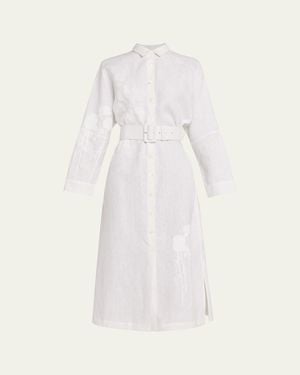 Libertine Porcelain Garden Linen Belted Midi Shirtdress - White