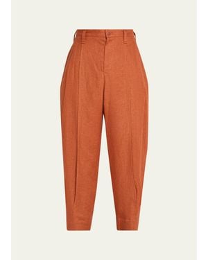 IM MEN Linen Pleated Tapered-Leg Pants - Orange