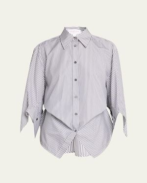 Michael Kors Keegan Stripe Cinched Button-Down Shirt - Blue