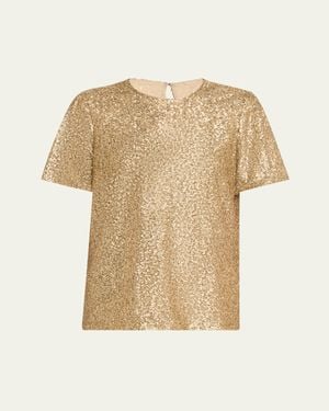 Prabal Gurung Sequined Flutter-Sleeve Top - Natural