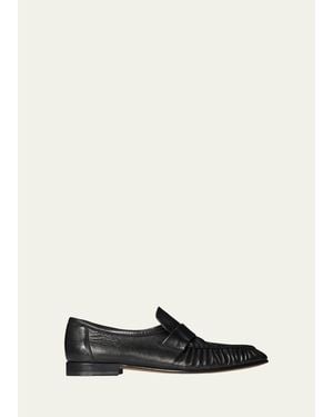 The Row Soft Grained Leather Penny Loafers - White