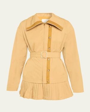 Ulla Johnson Lison Belted Jacket With Pleated Hem - Blue