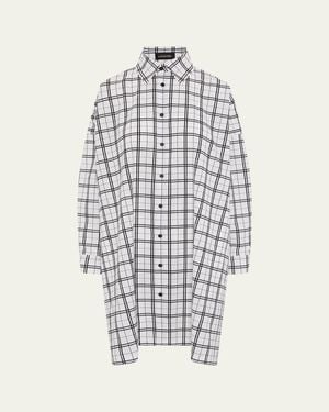 Eskandar Wide Trapeze Plaid-Print Cotton Shirt - White