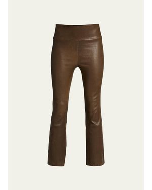 SPRWMN High-Waist Flare-Leg Cropped Leather Leggings - Green