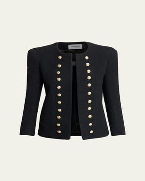 Balmain Collarless Tweed Fitted Jacket - Black