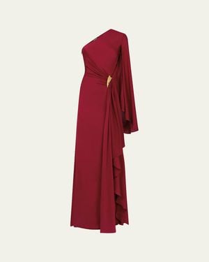 Tom Ford One-Shoulder Light Silk Evening Gown - Red