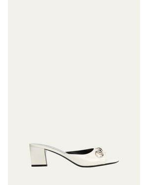 Gucci 55M Signora Horsebit Leather Mules - White