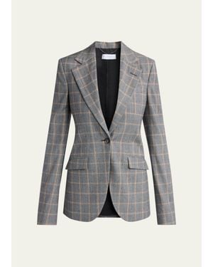 Stella McCartney Slim Checked Single-Breasted Blazer Jacket - Gray