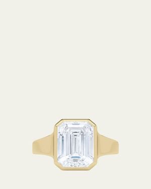 HauteCarat 18K Emerald Cut Lab Grown Diamond Cigar Bezel Ring, 3.0Tcw - Natural