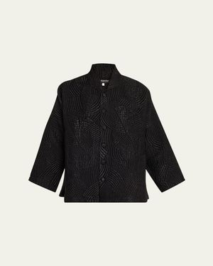 Eskandar Silk Wool Mix Chinese Imperial Jacket With Chinese Collar - Black