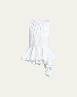 McQueen Asymmetric Ruffled Peplum-Hem Blouse - White