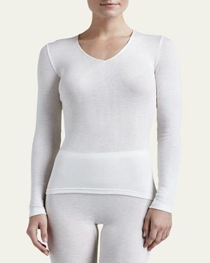 Hanro Wool & Silk Blend V-Neck Top - White