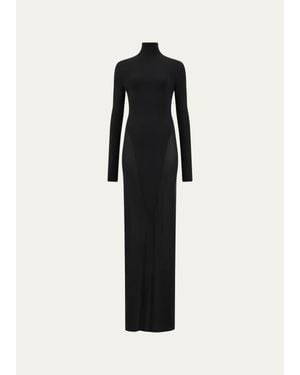 Alaïa Mock-Neck Jersey Long-Sleeve Bodycon Maxi Dress - Black