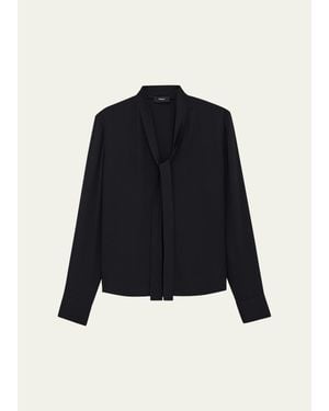 Theory Silk Tie Blouse - Blue