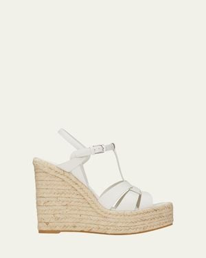 Saint Laurent Tribute Leather T-Strap Espadrille Sandals - Natural