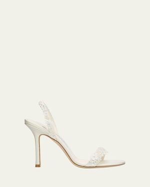 Jimmy Choo Jenn 100Mm Daisy-Embroidered Satin Slingback Sandals - Natural