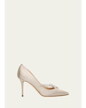 Manolo Blahnik 90Mm Nadira Embellished Satin Pumps - Natural
